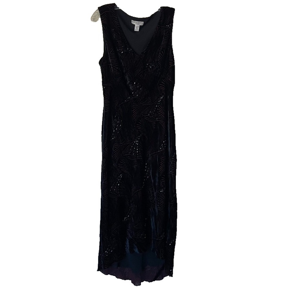 Valerie Stevens Dress Velvet Rayon Silk Beaded Midi 20s Flapper‎ Red/Blk Size 12